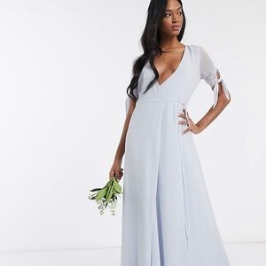 Light blue long wrap bridesmaid dress ASOS